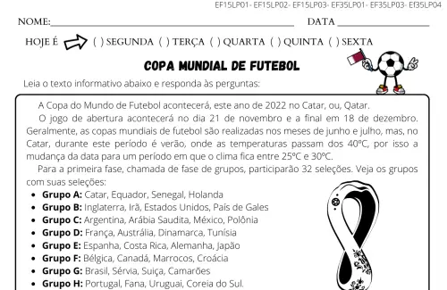 atividade 3º ano copa do mundo informativo